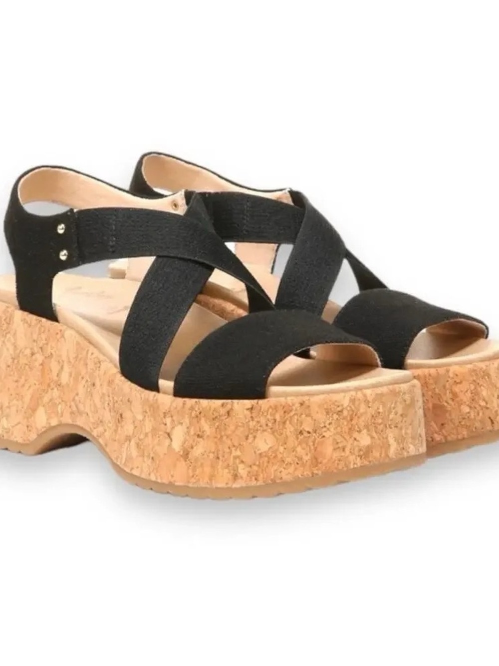 Dr. Scholl's Black Cork Platform Sandals with Crisscross Straps